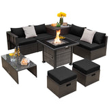 Juego de muebles de patio de 9 piezas para exteriores con mesa de fogata de propano de 50 000 BTU