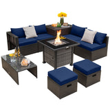 Juego de muebles de patio de 9 piezas para exteriores con mesa de fogata de propano de 50 000 BTU