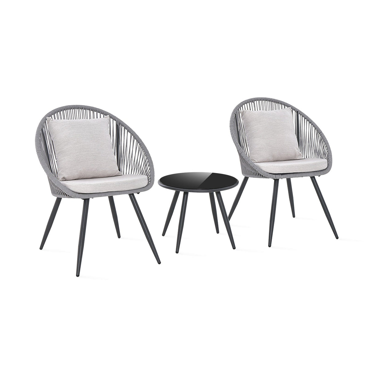 Juego de muebles de patio de 3 piezas con cojines de asiento y respaldo - Gris