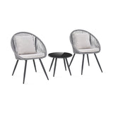 Juego de muebles de patio de 3 piezas con cojines de asiento y respaldo - Gris