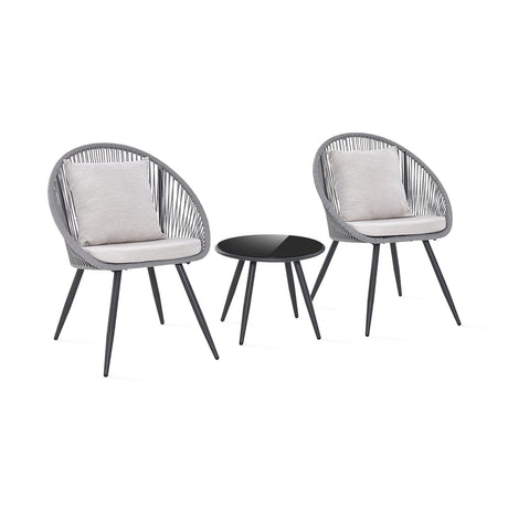 Juego de muebles de patio de 3 piezas con cojines de asiento y respaldo - Gris