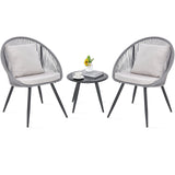 Juego de muebles de patio de 3 piezas con cojines de asiento y respaldo - Gris
