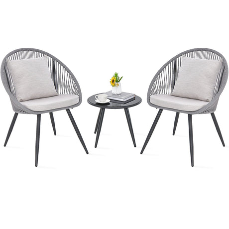 Juego de muebles de patio de 3 piezas con cojines de asiento y respaldo - Gris