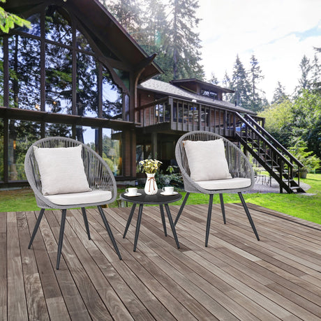 Juego de muebles de patio de 3 piezas con cojines de asiento y respaldo - Gris