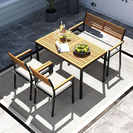 Juego de muebles de patio de 4 piezas, juego de sillas de comedor para exteriores, color blanco