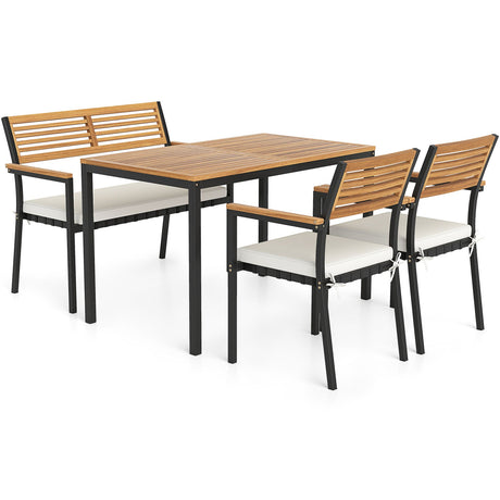 Juego de muebles de patio de 4 piezas, juego de sillas de comedor para exteriores, color blanco