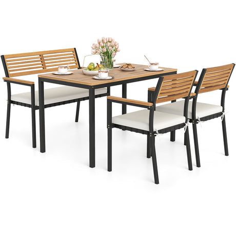 Juego de muebles de patio de 4 piezas, juego de sillas de comedor para exteriores, color blanco