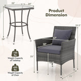 Juego de muebles de patio de 3 piezas con sillas de patio acolchadas y mesa de centro de vidrio templado