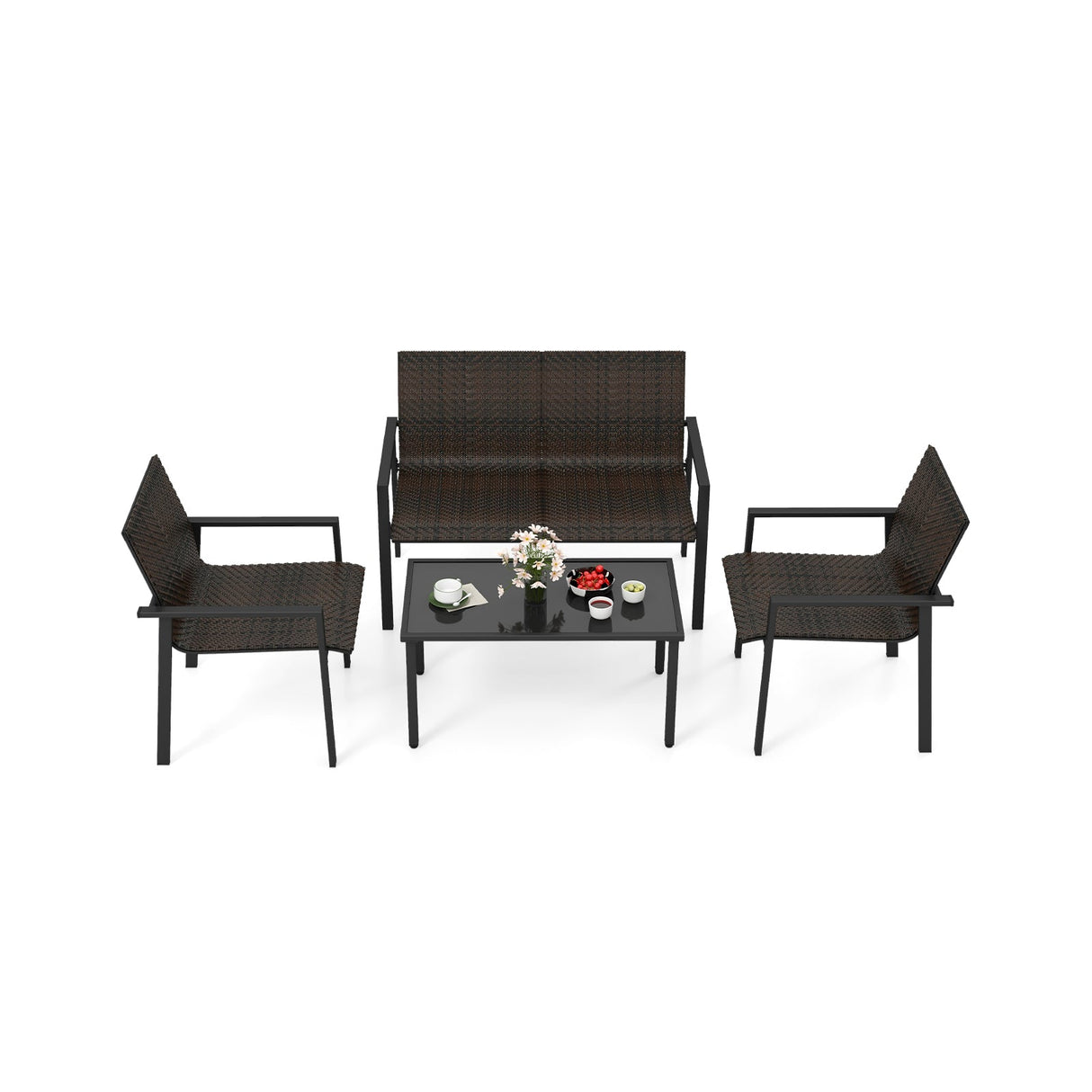 Juego de Muebles de Patio de 4 Piezas con Estructura de Metal Galvanizado de Alta Resistencia