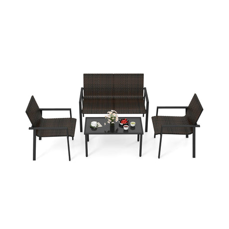 Juego de Muebles de Patio de 4 Piezas con Estructura de Metal Galvanizado de Alta Resistencia