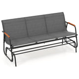 Banco planeador para patio con apoyabrazos curvos de teca y asiento de tela transpirable para 3 personas-Marrón