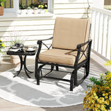 Patio Glider Rocking Chair with Metal Frame and Thick Cushions-Brown
