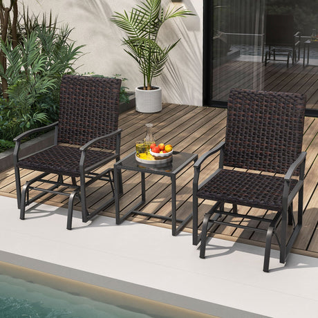 Juego de planeo para patio de 3 piezas con mesa de centro de vidrio templado para todo clima - Marrón