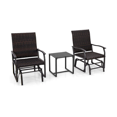Juego de planeo para patio de 3 piezas con mesa de centro de vidrio templado para todo clima - Marrón