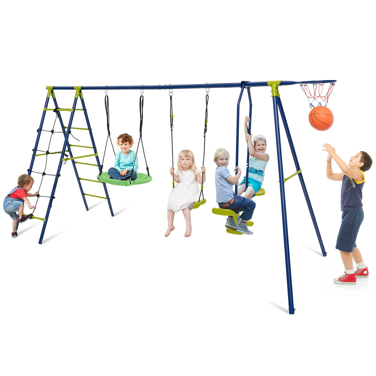 Columpio de jardín 6 en 1 para niños con red para escalar y escalera, 250 kg