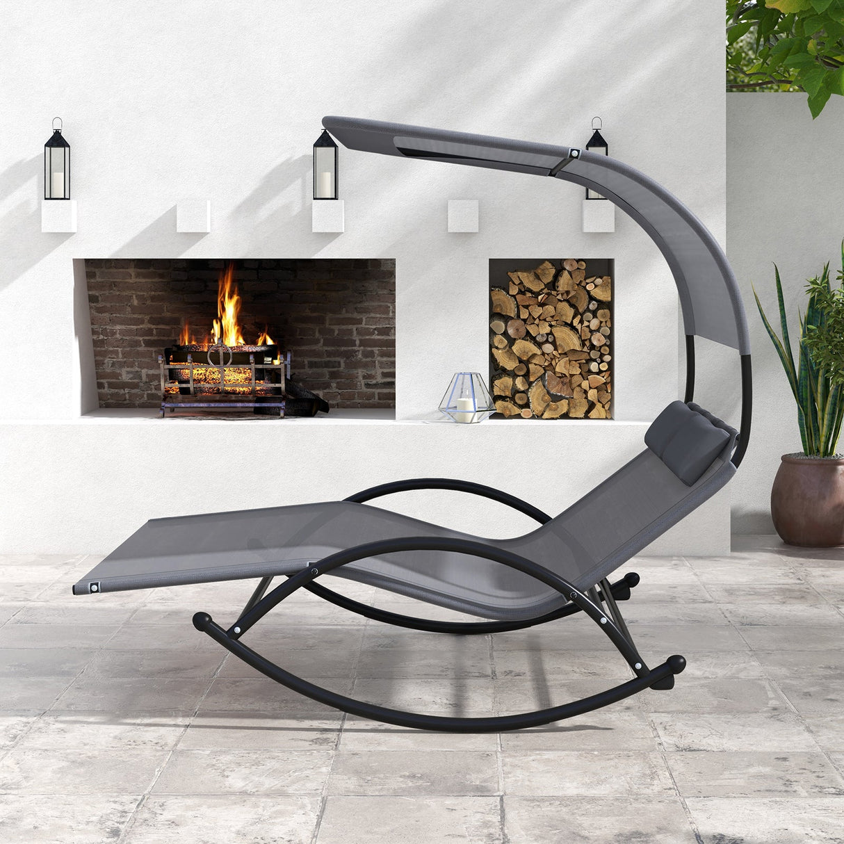 Tumbona doble balancín para exteriores con dosel para 2 personas y reposacabezas desmontables - Gris