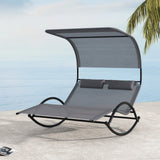 Tumbona doble balancín para exteriores con dosel para 2 personas y reposacabezas desmontables - Gris