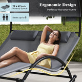 Tumbona doble balancín para exteriores con dosel para 2 personas y reposacabezas desmontables - Gris
