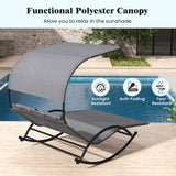 Tumbona doble balancín para exteriores con dosel para 2 personas y reposacabezas desmontables - Gris