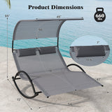 Tumbona doble balancín para exteriores con dosel para 2 personas y reposacabezas desmontables - Gris