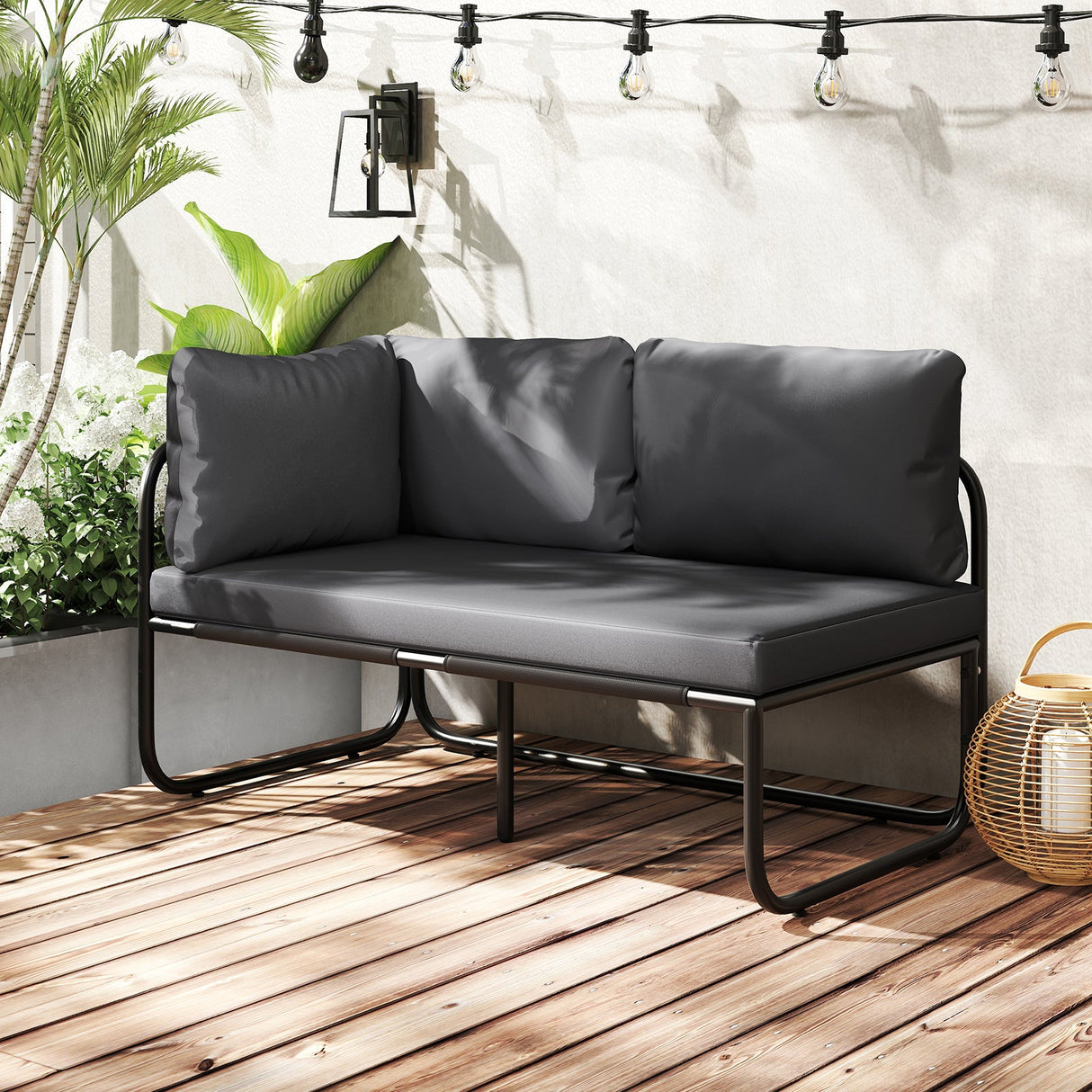 Sofá biplaza para patio con almohadas y cojines de asiento extraíbles - Gris