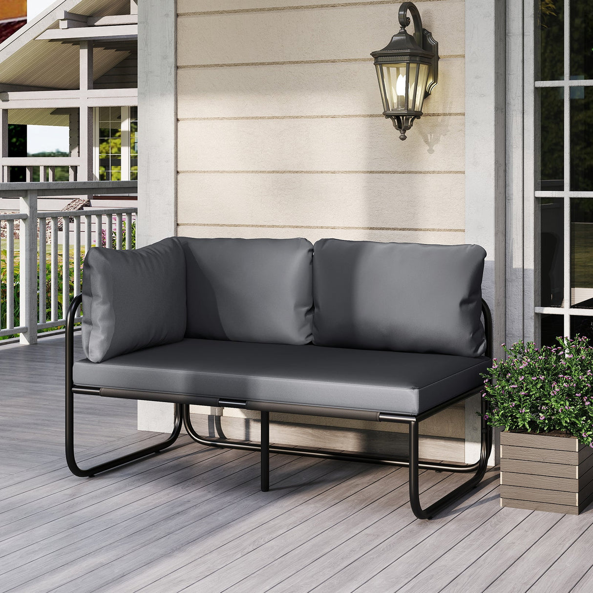 Sofá biplaza para patio con almohadas y cojines de asiento extraíbles - Gris