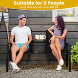Patio Loveseat with Built-in Table with Breathable Fabric Back-Black