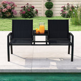 Patio Loveseat with Built-in Table with Breathable Fabric Back-Black