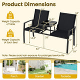 Patio Loveseat with Built-in Table with Breathable Fabric Back-Black