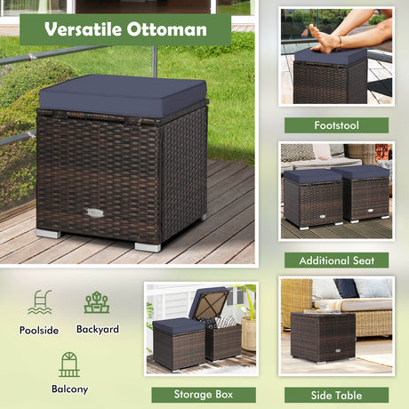 2 otomanas para patio con cojines extraíbles - Azul marino