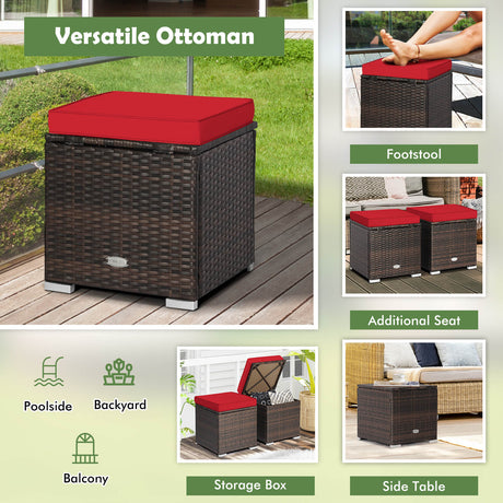 2 otomanas de patio con cojines removibles - Rojo