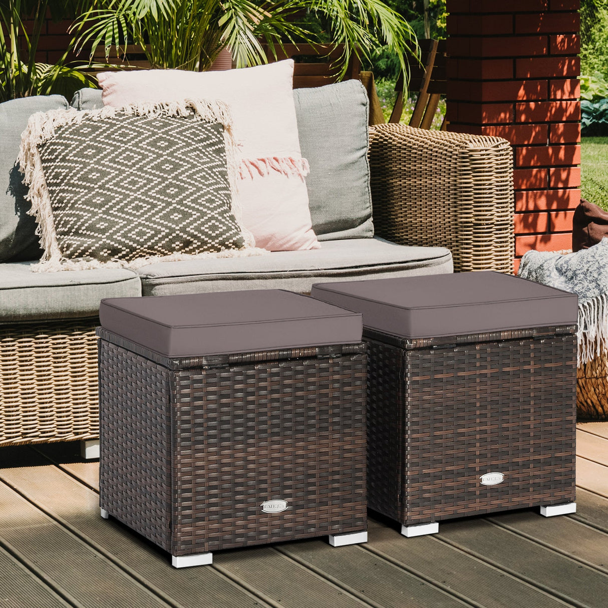 2 otomanas de patio con cojines removibles - gris