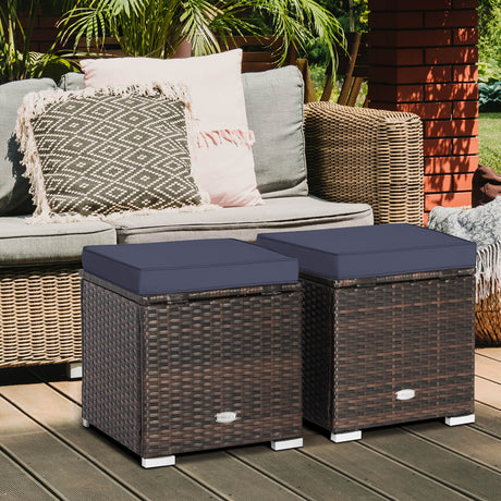 2 otomanas para patio con cojines extraíbles - Azul marino