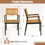 Patio Outdoor Dining Chair Set of 2 with Metal and Acacia Wood Frame