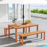 Mesa de comedor de madera maciza para patio al aire libre con agujero para sombrilla para 6 personas