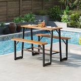 Conjunto de mesa de picnic con banco para patio con tablero y asientos de madera de acacia