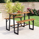 Conjunto de mesa de picnic con banco para patio con tablero y asientos de madera de acacia