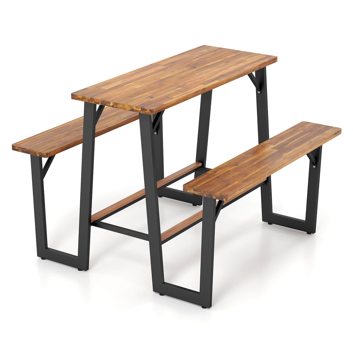 Conjunto de mesa de picnic con banco para patio con tablero y asientos de madera de acacia