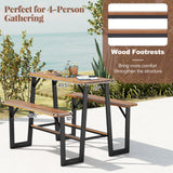 Conjunto de mesa de picnic con banco para patio con tablero y asientos de madera de acacia