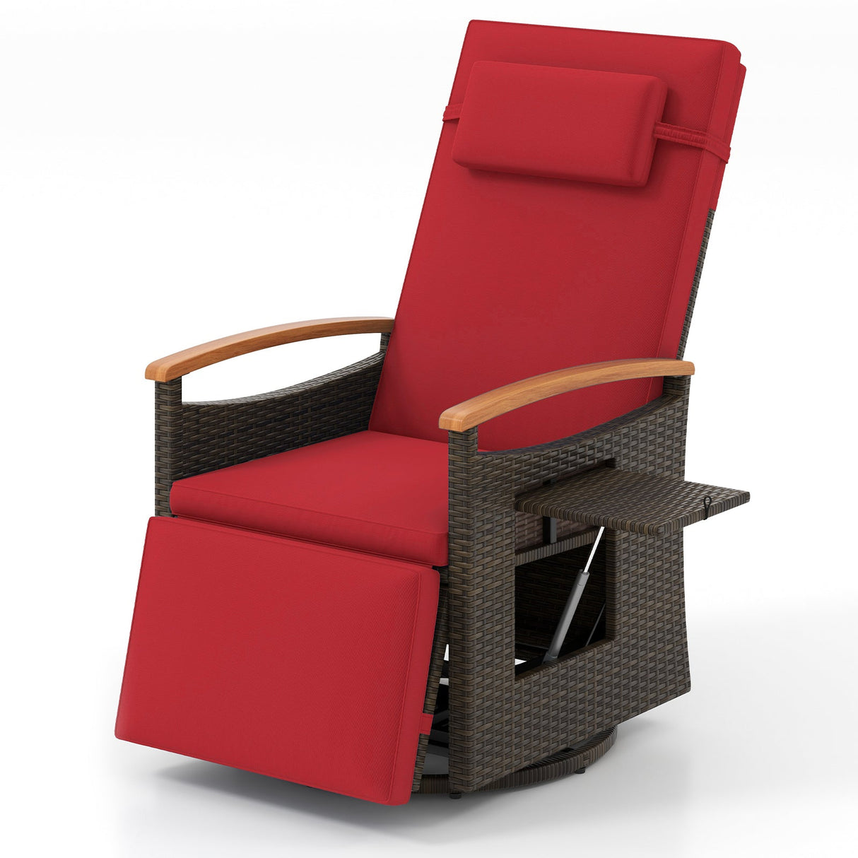 Sillón Reclinable Giratorio 360° de Ratán para Patio con Respaldo y Reposapiés Ajustables