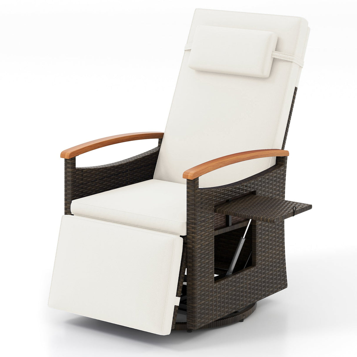Sillón Reclinable Giratorio 360° de Ratán para Patio con Respaldo y Reposapiés Ajustables