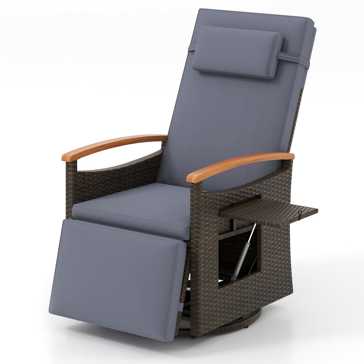 Sillón Reclinable Giratorio 360° de Ratán para Patio con Respaldo y Reposapiés Ajustables