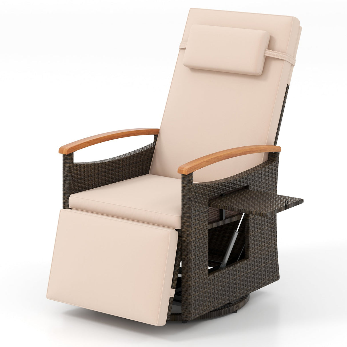 Sillón Reclinable Giratorio 360° de Ratán para Patio con Respaldo y Reposapiés Ajustables