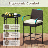 Patio Rattan Bar Height Table and Chairs with 2 Seat Cushions for Porch-White