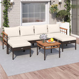 Sillas de ratán para patio con otomanas y mesa auxiliar para jardín - Blanco