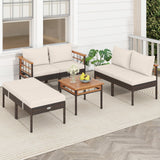 Sillas de ratán para patio con otomanas y mesa auxiliar para jardín - Blanco