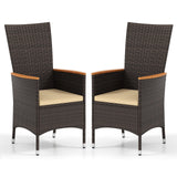 Patio Rattan Chairs Set of 2 Outdoor Wicker Dining Chairs with High Backrest-Beige