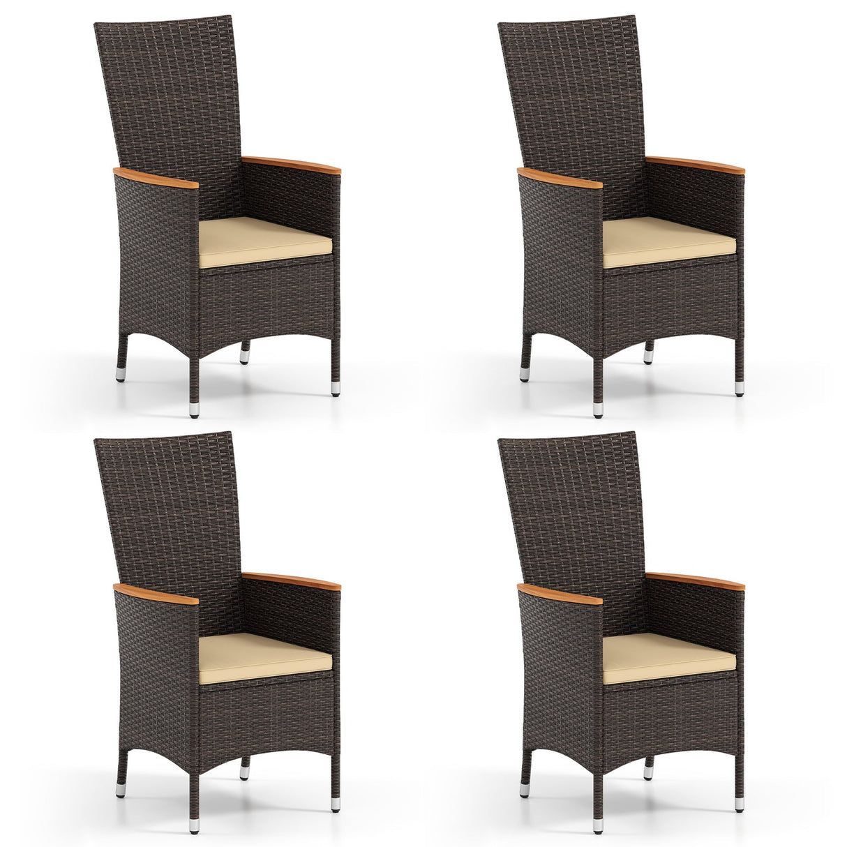 Juego de 4 sillas de ratán para patio, sillas de comedor de mimbre para exteriores con respaldo alto - Beige