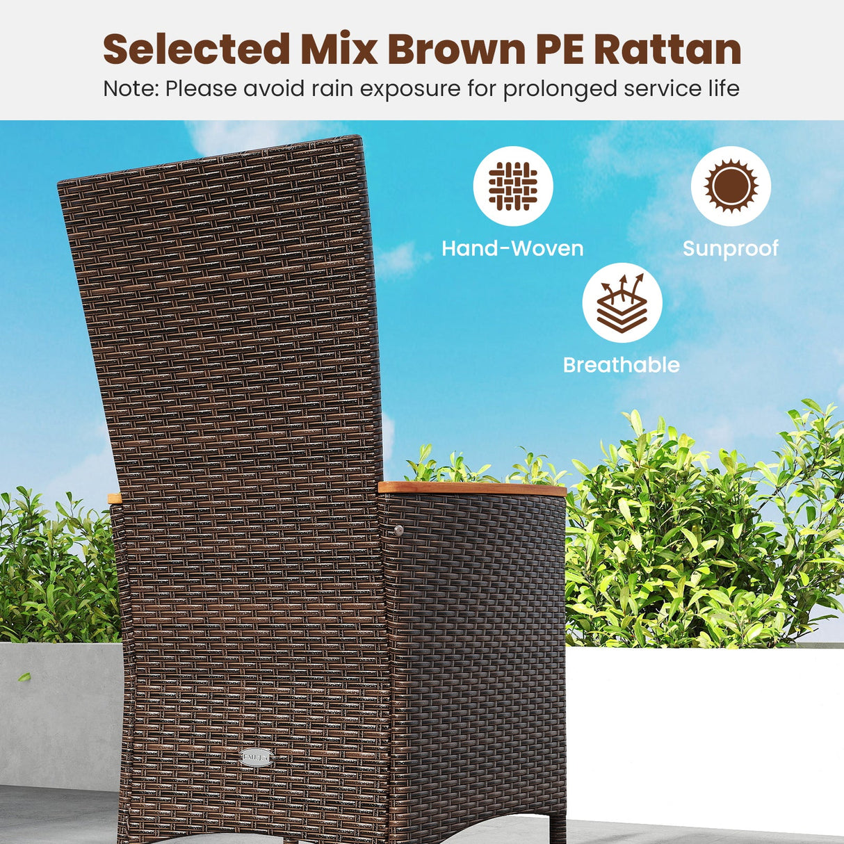 Juego de 4 sillas de ratán para patio, sillas de comedor de mimbre para exteriores con respaldo alto - Beige