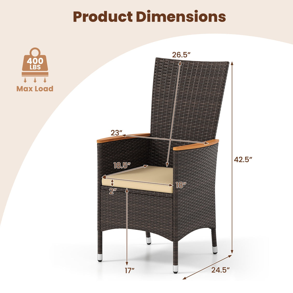 Juego de 4 sillas de ratán para patio, sillas de comedor de mimbre para exteriores con respaldo alto - Beige